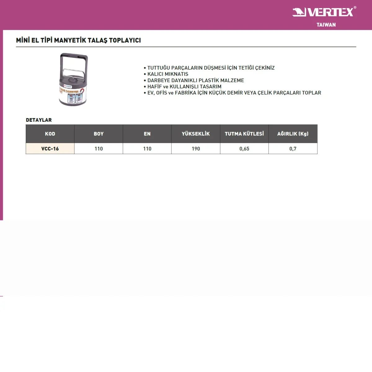 Vertex V-VCC-16 Manyetik Talaş Toplayıcı - Görsel 2